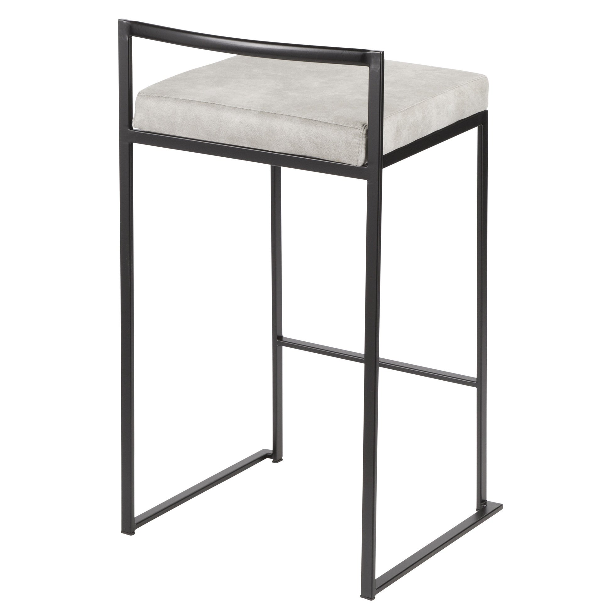 Fuji 26" Contemporary Stackable Counter Stool in Black Metal with Light Grey Cowboy Fabric Cushion by LumiSource - Set of 3