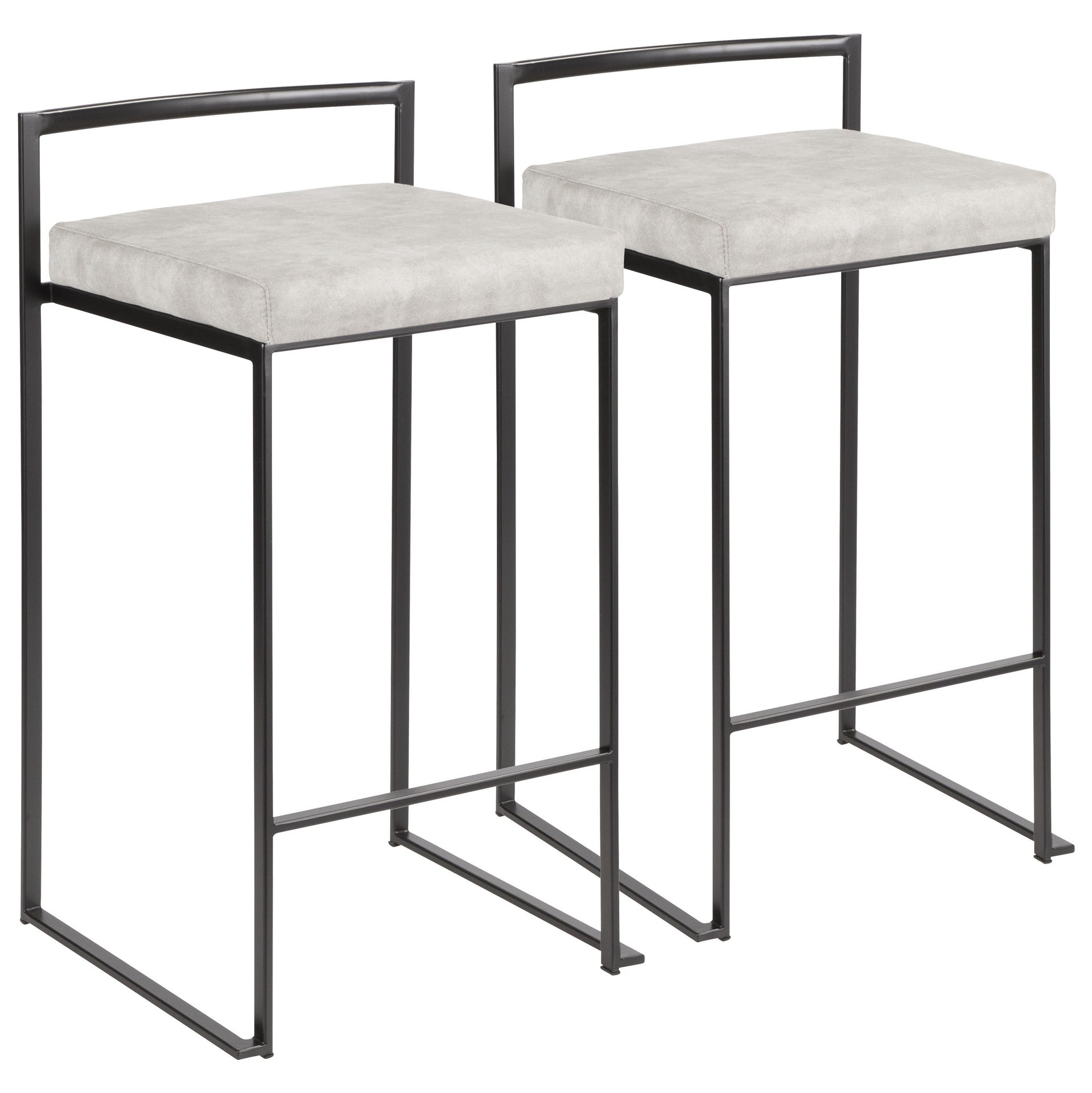 Fuji Contemporary Stackable Counter Stool in Black with Light Grey Cowboy Fabric Cushion by LumiSource - Set of 2