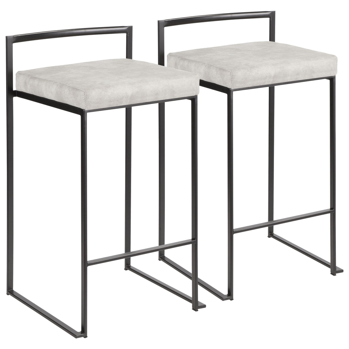 Fuji Contemporary Stackable Counter Stool in Black with Light Grey Cowboy Fabric Cushion by LumiSource - Set of 2