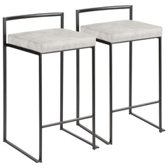 Fuji Contemporary Stackable Counter Stool in Black with Light Grey Cowboy Fabric Cushion by LumiSource - Set of 2