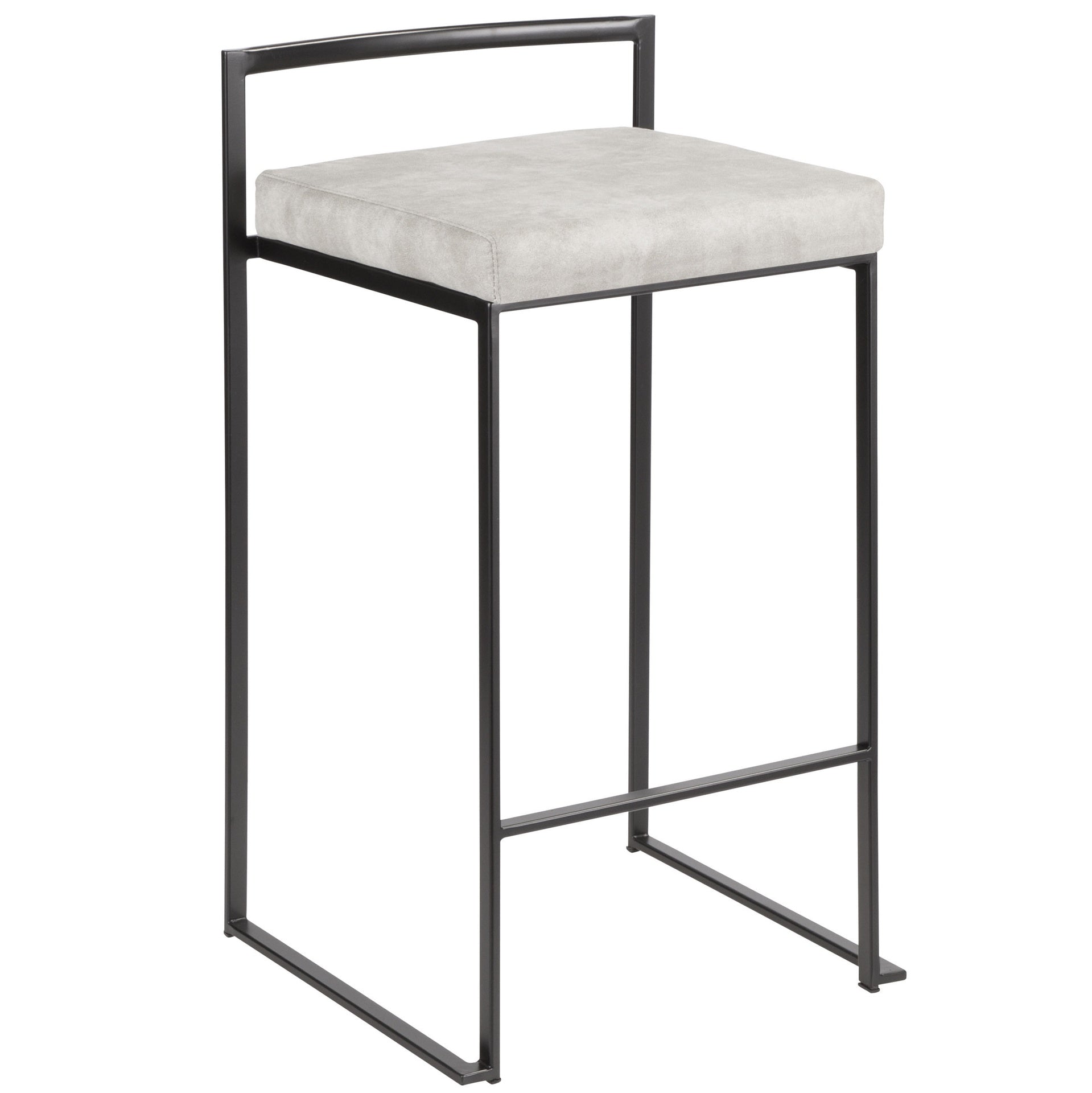 Fuji Contemporary Stackable Counter Stool in Black with Light Grey Cowboy Fabric Cushion by LumiSource - Set of 2