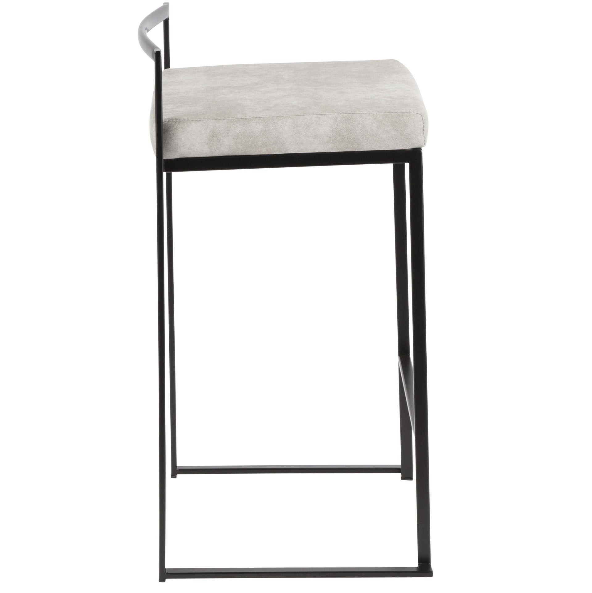Fuji Contemporary Stackable Counter Stool in Black with Light Grey Cowboy Fabric Cushion by LumiSource - Set of 2