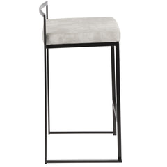 Fuji Contemporary Stackable Counter Stool in Black with Light Grey Cowboy Fabric Cushion by LumiSource - Set of 2
