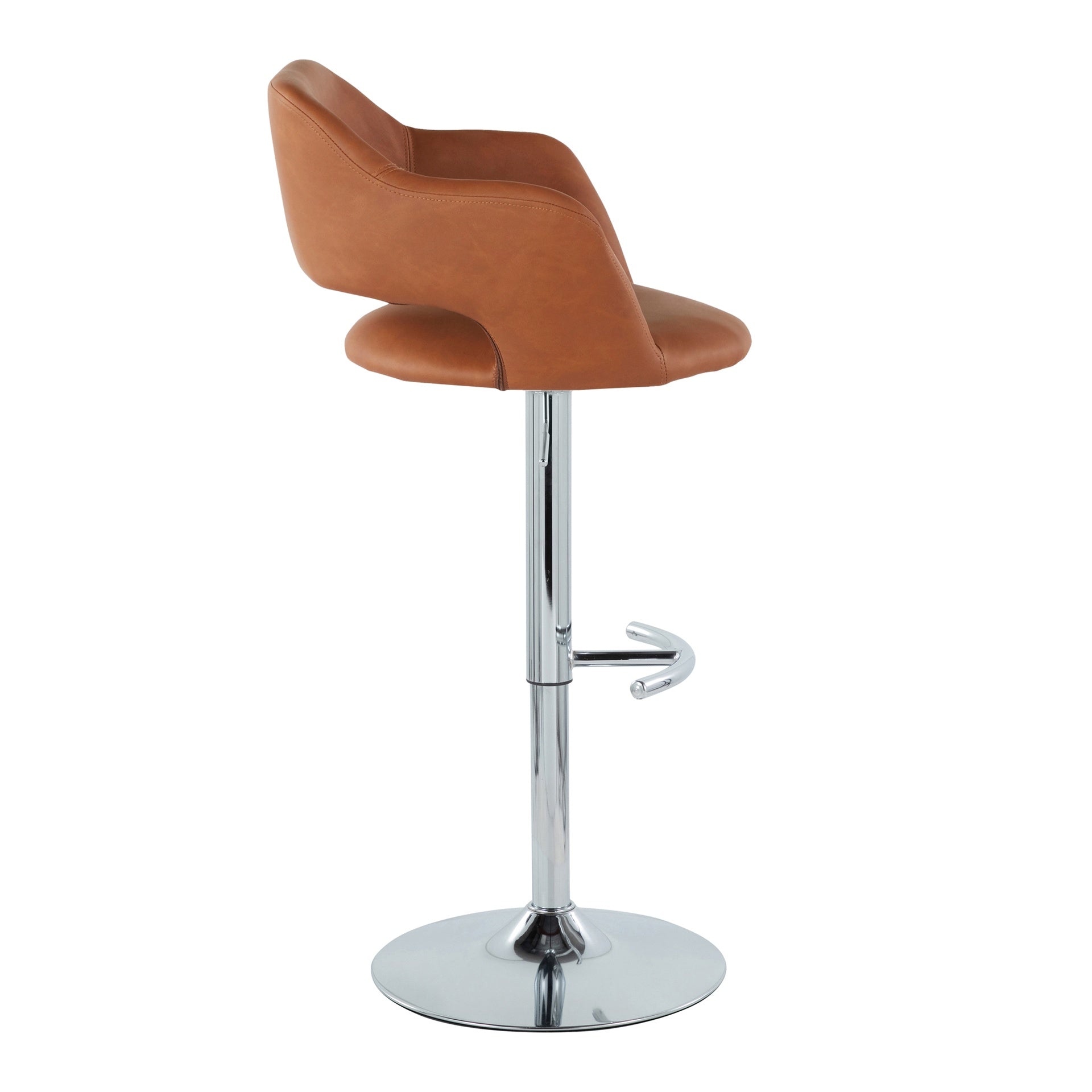 Margarite Contemporary Ajustable Barstool with Swivel in Chrome Metal and Brown Faux Leather with Rounded T Footrest by LumiSource - Set of 2