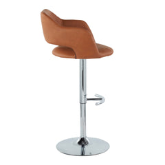 Margarite Contemporary Ajustable Barstool with Swivel in Chrome Metal and Brown Faux Leather with Rounded T Footrest by LumiSource - Set of 2