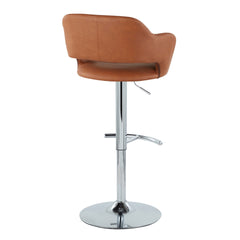 Margarite Contemporary Ajustable Barstool with Swivel in Chrome Metal and Brown Faux Leather with Rounded T Footrest by LumiSource - Set of 2