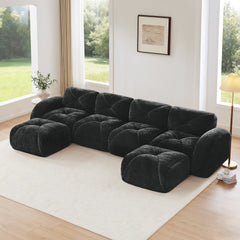 U-shaped Boneless Sofa,Tufted Design,32D High Density Sponge  Bottom,Anti-Slip Design,No Assembly Required,Free Combination,Movable Ottomans For Living Rooms,Home Theater,Black