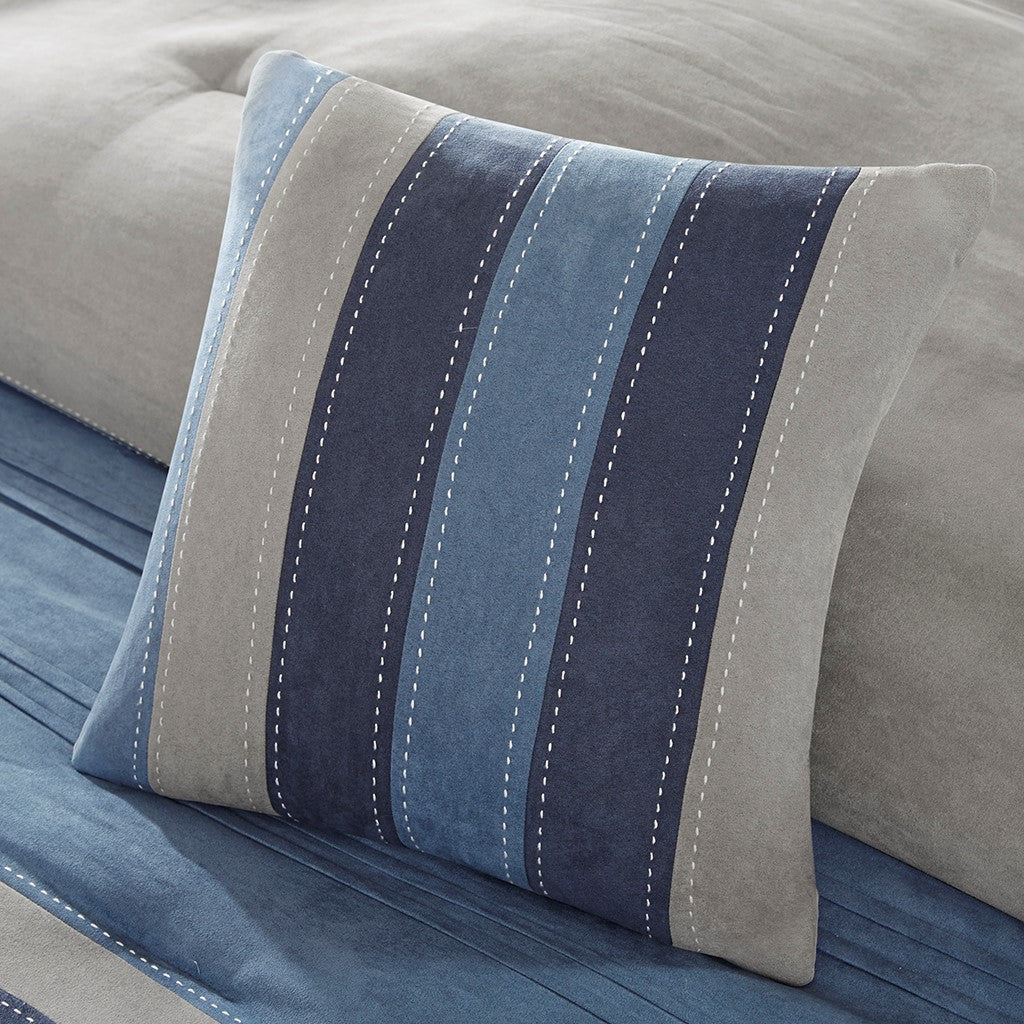 7 Piece Microsuede Comforter Set Navy Queen