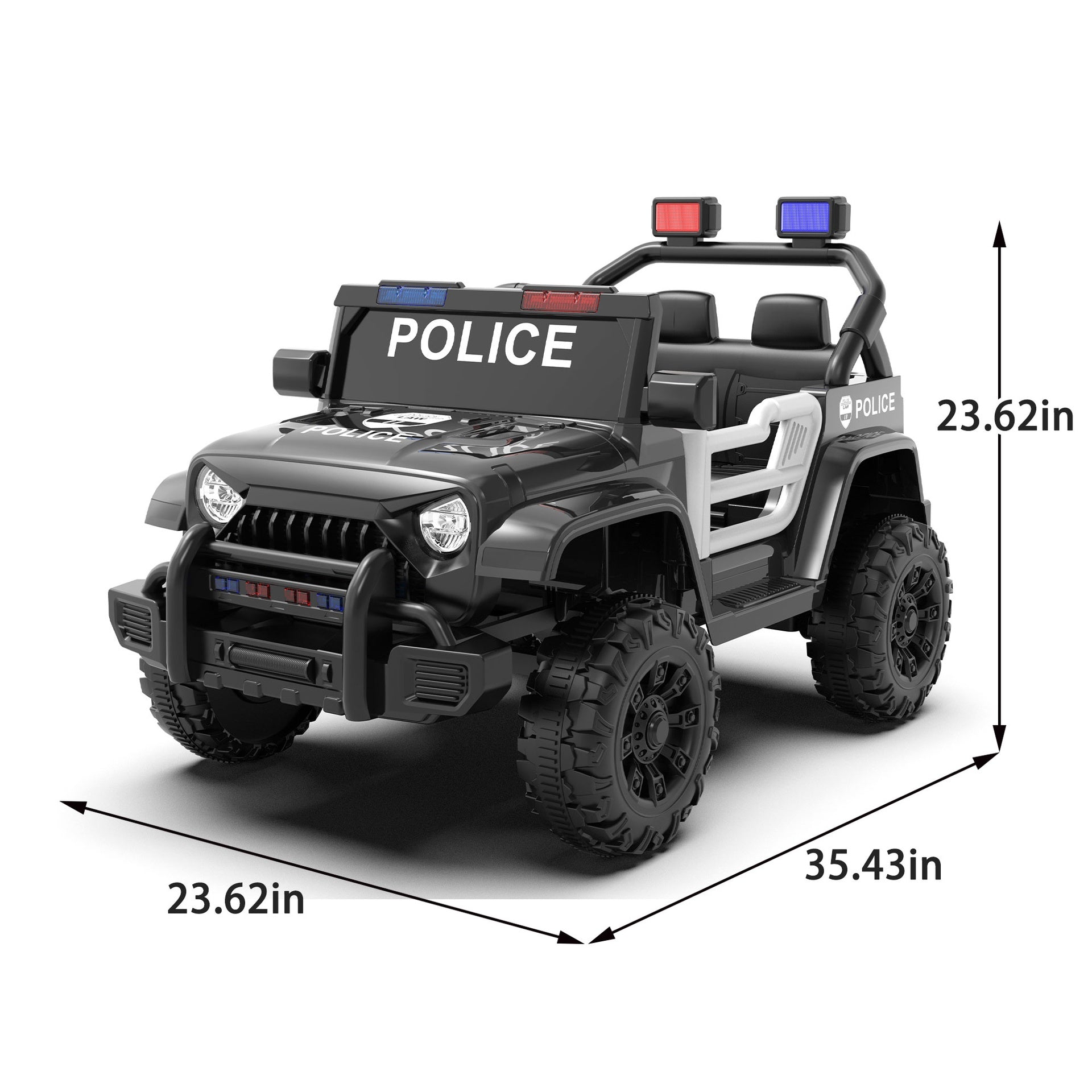 12V Kids Electric Police Car W/ Parent Remote Control,Dual drive,Four-wheel Suspension,With music,Bluetooth,MP3,USB,with headlights, steering wheel quick release,Slow start for Kids Aged 2-4.