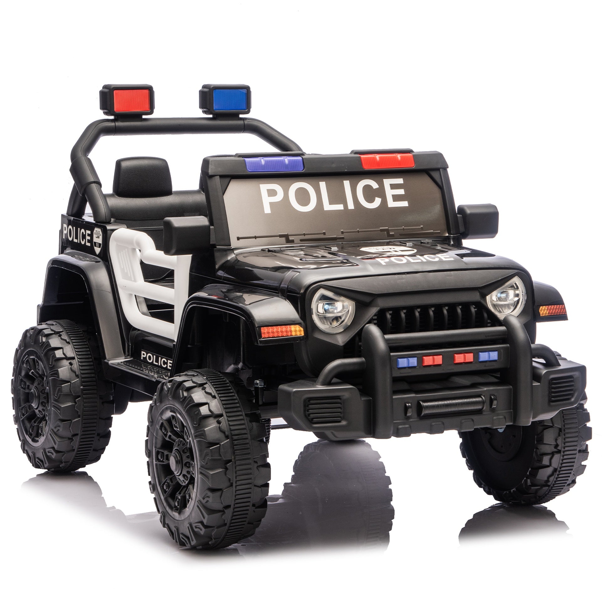 12V Kids Electric Police Car W/ Parent Remote Control,Dual drive,Four-wheel Suspension,With music,Bluetooth,MP3,USB,with headlights, steering wheel quick release,Slow start for Kids Aged 2-4.