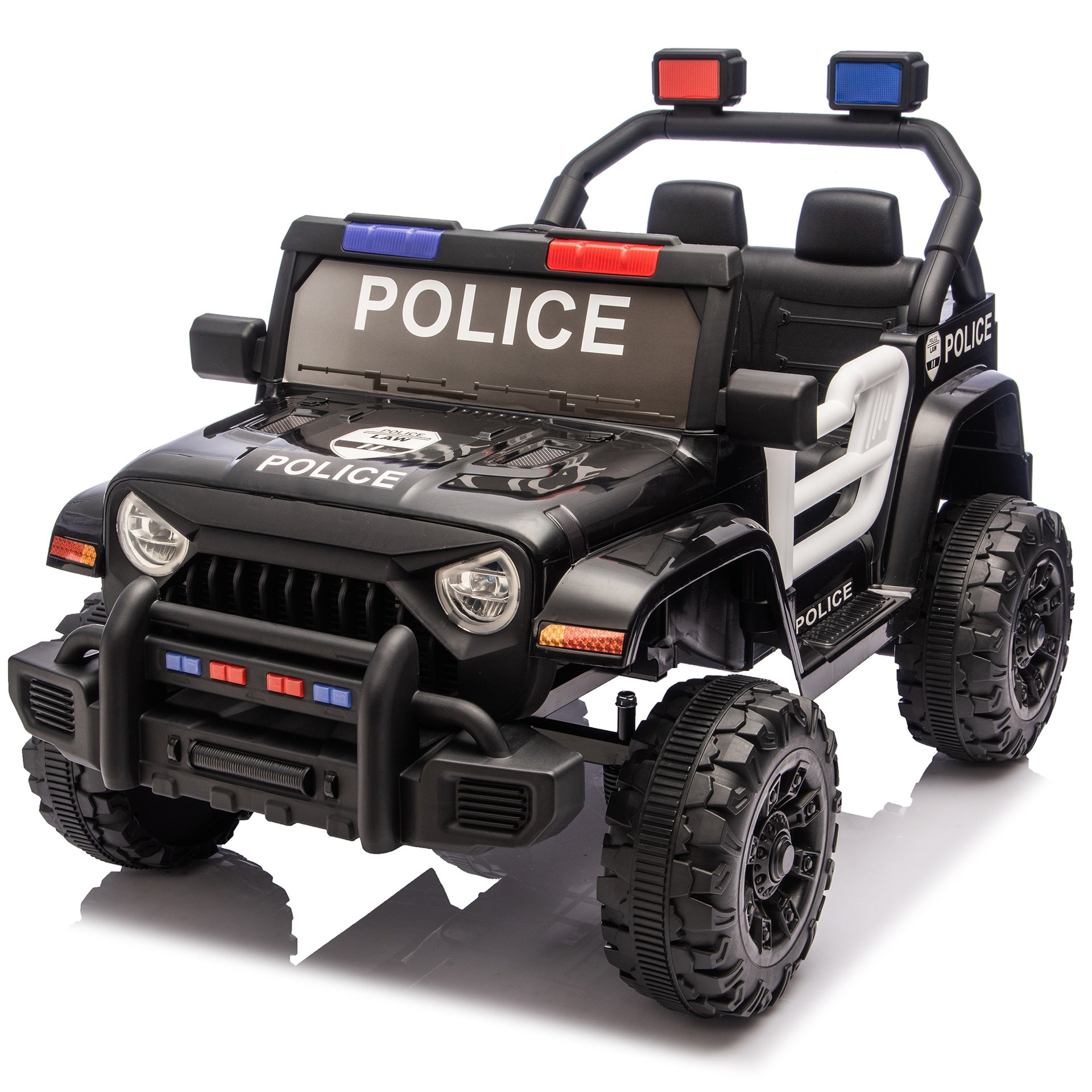 12V Kids Electric Police Car W/ Parent Remote Control,Dual drive,Four-wheel Suspension,With music,Bluetooth,MP3,USB,with headlights, steering wheel quick release,Slow start for Kids Aged 2-4.