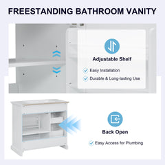 36-Inch Bathroom Vanity with Ceramic Sink Top, 4 Drawers and 1 Soft-Close Door, Freestanding Storage Cabinet with Metal Handles, Pre-Drilled for 8-Inch Faucet, White Finish