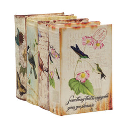 Set of 4 Book Boxes with Birds, Flowers, and Handwriting Design, 5.5x4x2"