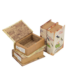 Set of 4 Book Boxes with Birds, Flowers, and Handwriting Design, 5.5x4x2"