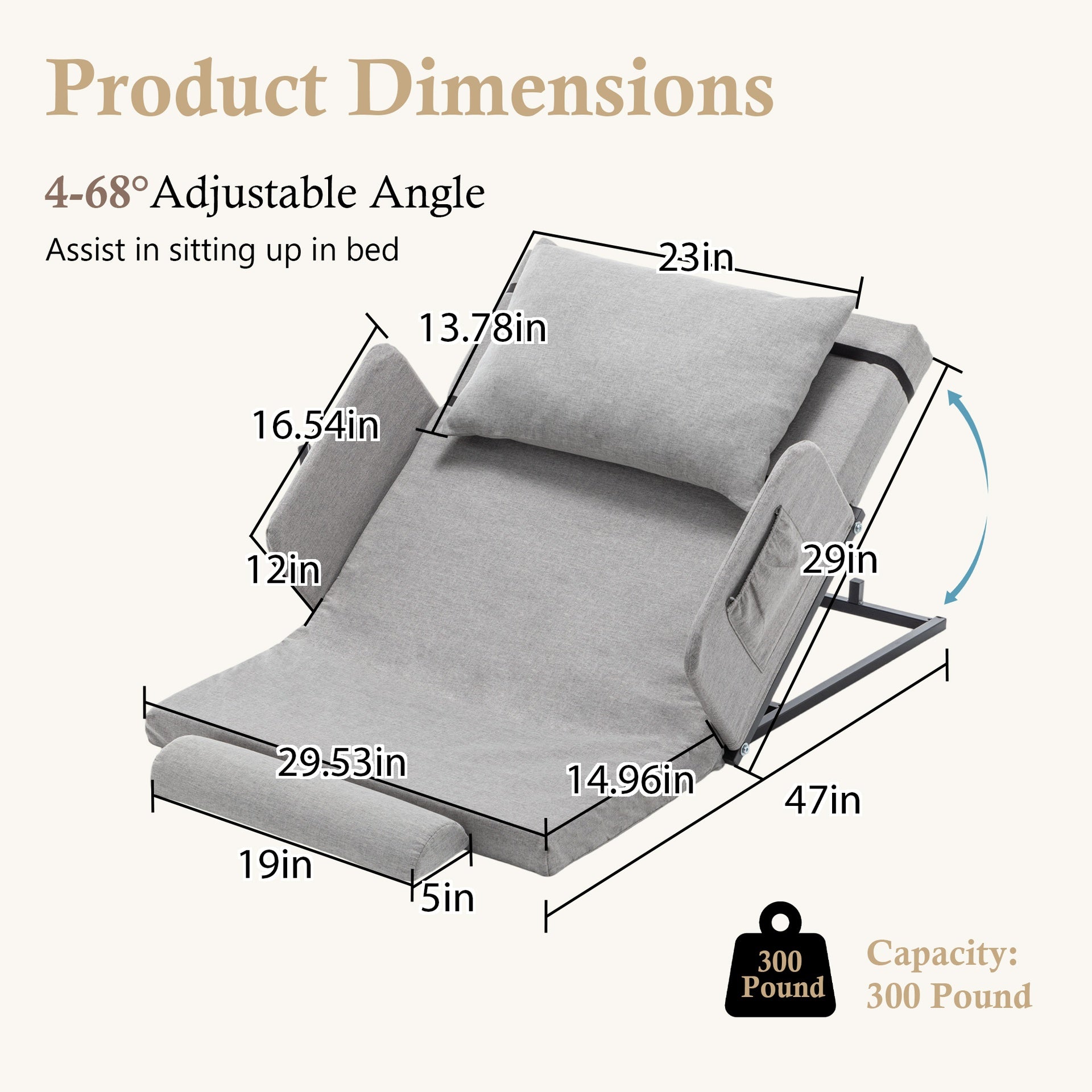 Electric Adjustable Bed Backrest with Safety Rails - 300 lbs Capacity, 4-68° Lift Range, Machine Washable Cover - Ideal for Elderly, Pregnancy, Patient Care & Mobility Assistance