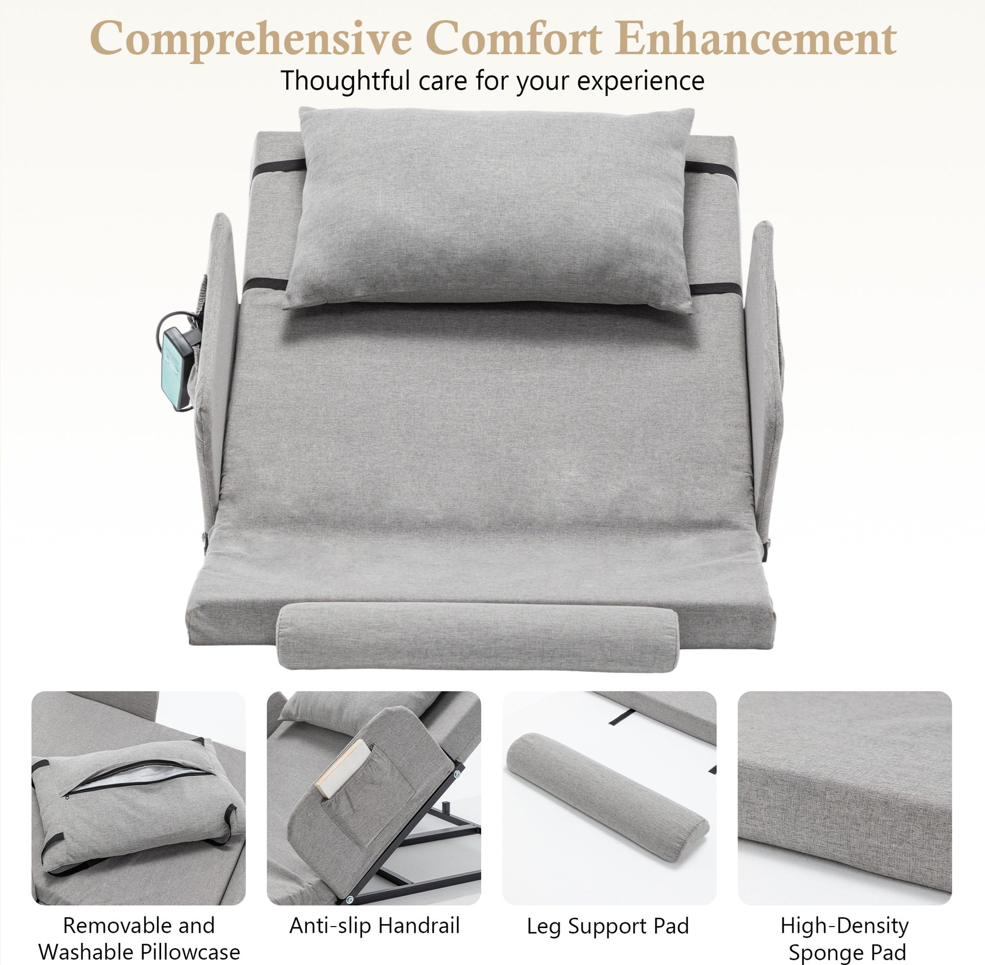 Electric Adjustable Bed Backrest with Safety Rails - 300 lbs Capacity, 4-68° Lift Range, Machine Washable Cover - Ideal for Elderly, Pregnancy, Patient Care & Mobility Assistance