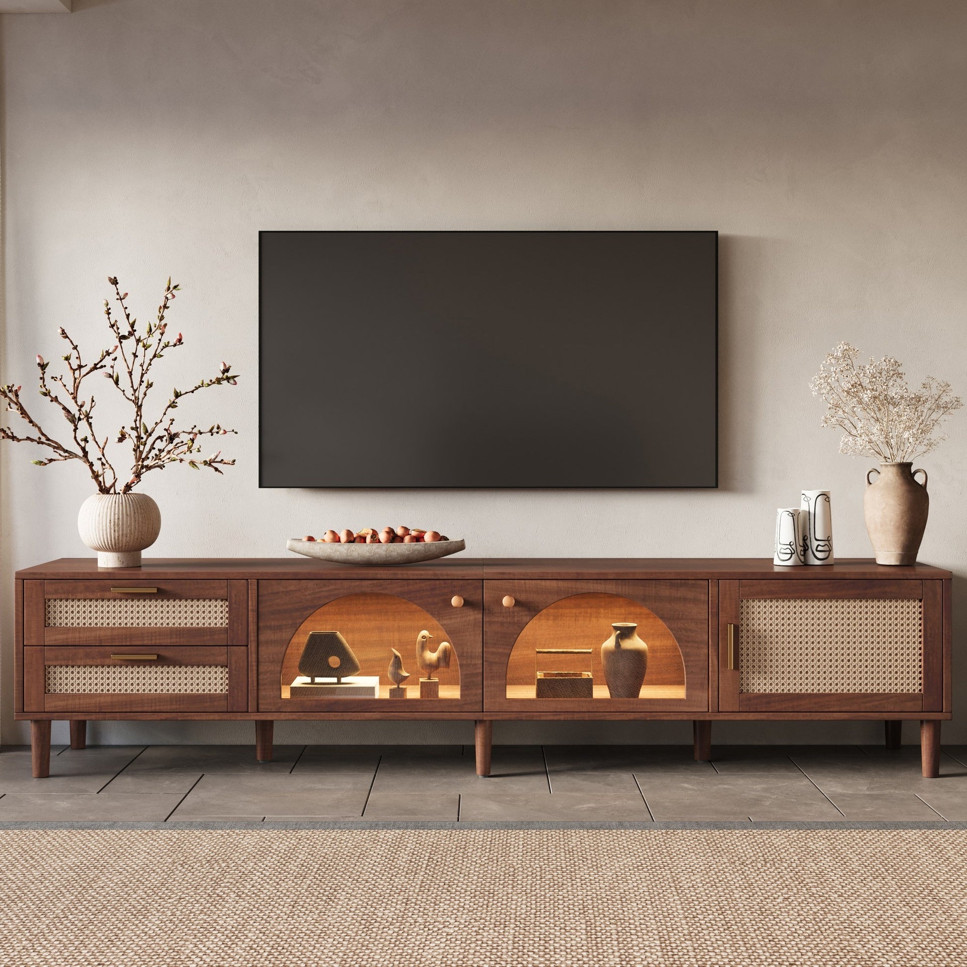 86 inch TV Stand for TVs up to 90", Entertainment Center with App Controlled LED Lights, 2 Drawers & Glass Door Storage, Modern Media Console for Living Room