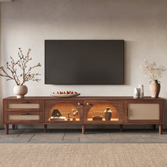 86 inch TV Stand for TVs up to 90", Entertainment Center with App Controlled LED Lights, 2 Drawers & Glass Door Storage, Modern Media Console for Living Room