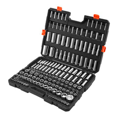 Socket Set, 163 Pieces, 3/8 & 1/4 & 1/2 inch Drive Socket Tool Set, SAE and Metric, Deep and Standard, Mechanic Tool Kit with Storage Case, Chrome Plated CR-V Alloy Steel, for Automotive Repair