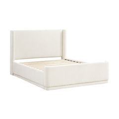 Beige Elegant Queen Platform Bed 1pc Wingback Headboard Durable Plywood Frame Bedroom Furniture Upholstery