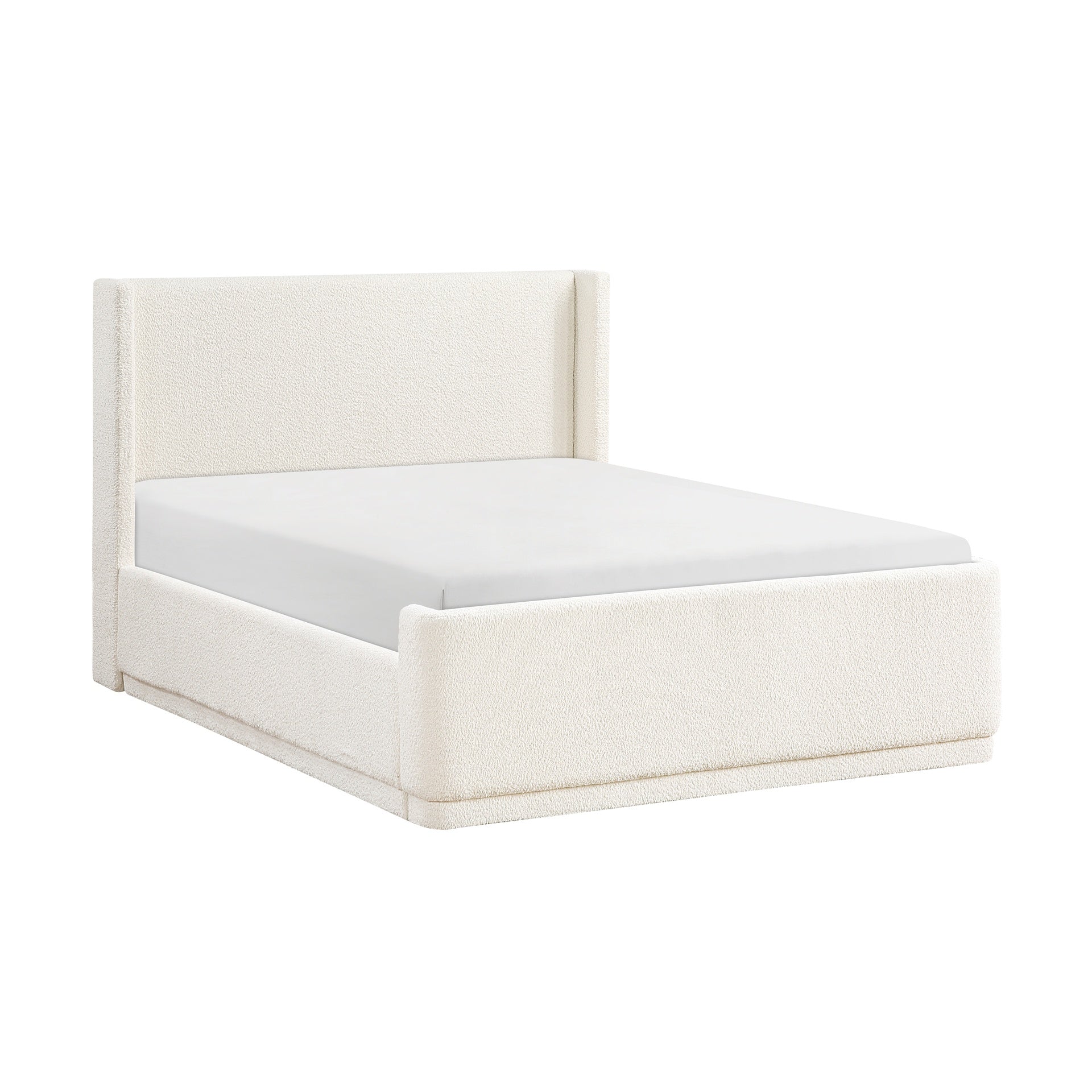 Beige Elegant Queen Platform Bed 1pc Wingback Headboard Durable Plywood Frame Bedroom Furniture Upholstery
