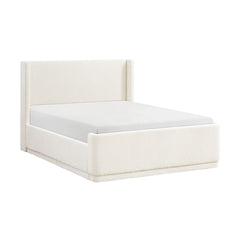 Beige Elegant Queen Platform Bed 1pc Wingback Headboard Durable Plywood Frame Bedroom Furniture Upholstery