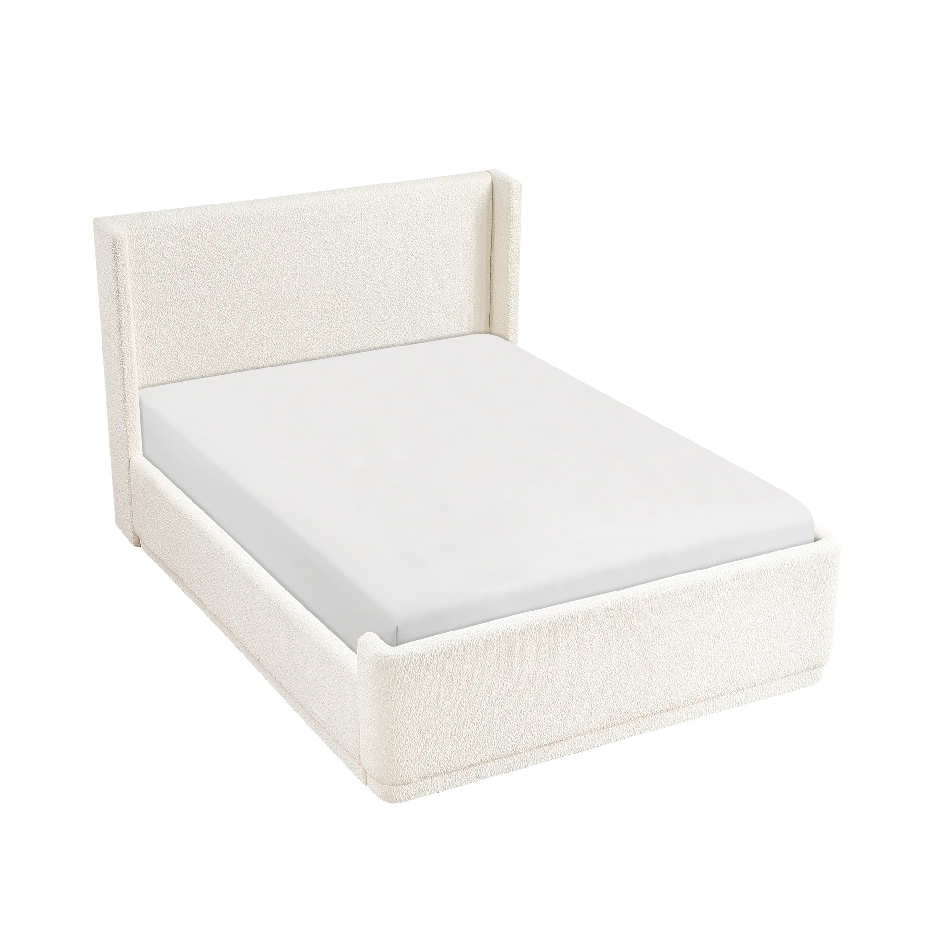 Beige Elegant Queen Platform Bed 1pc Wingback Headboard Durable Plywood Frame Bedroom Furniture Upholstery