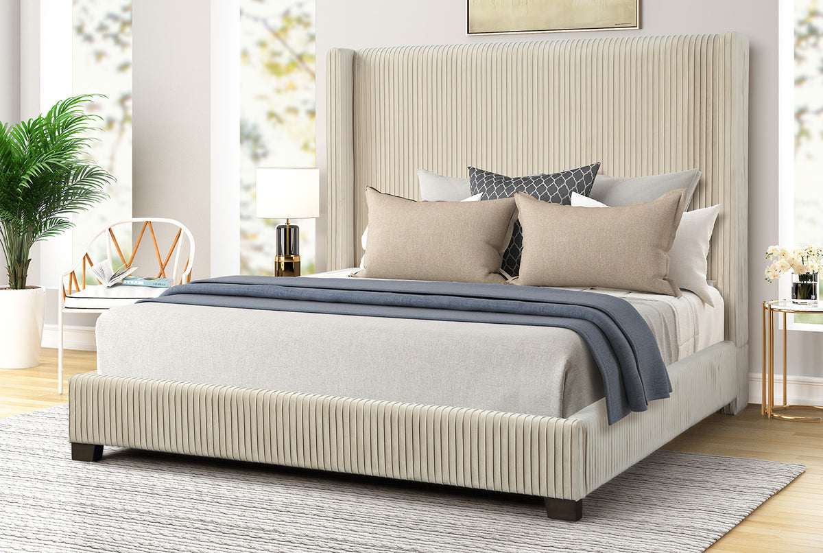 King Upholstered Bed in a Box Beige