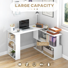 L Shaped Corner Desk, 360 Degree Rotating Home Office Desk with Storage Shelves, Writing Table Workstation, White