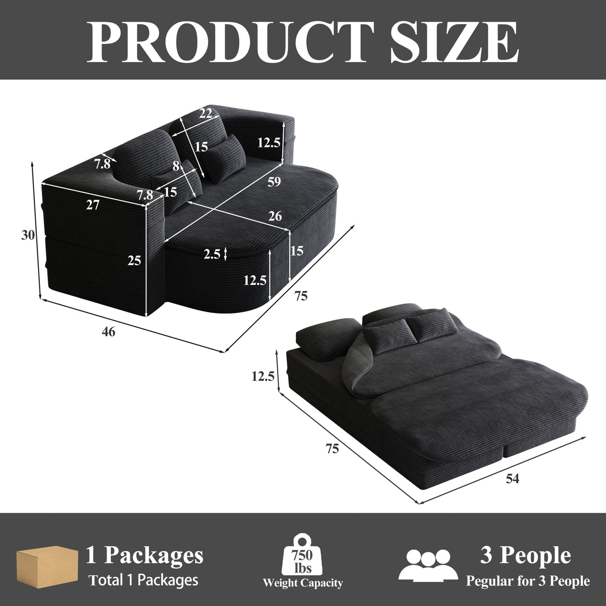 75''2-in-1 Foldable Sofa,Convertible Sleeper Foam Sofa Bed with Multi Functional Blanket, Corduroy Floor folding sofa bed,  Floor Sofa Lounge Sofa for Living Room Bedroom Lounge Studio