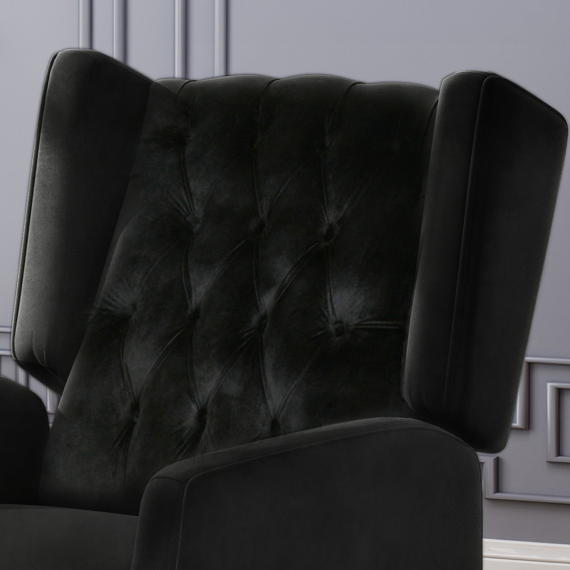 Pushback Recliner Chair, Fabric Armchair Push Back Recliner with Rivet Decoration, Mid Century Wingback Accent Chair for Living Room, Bedroom