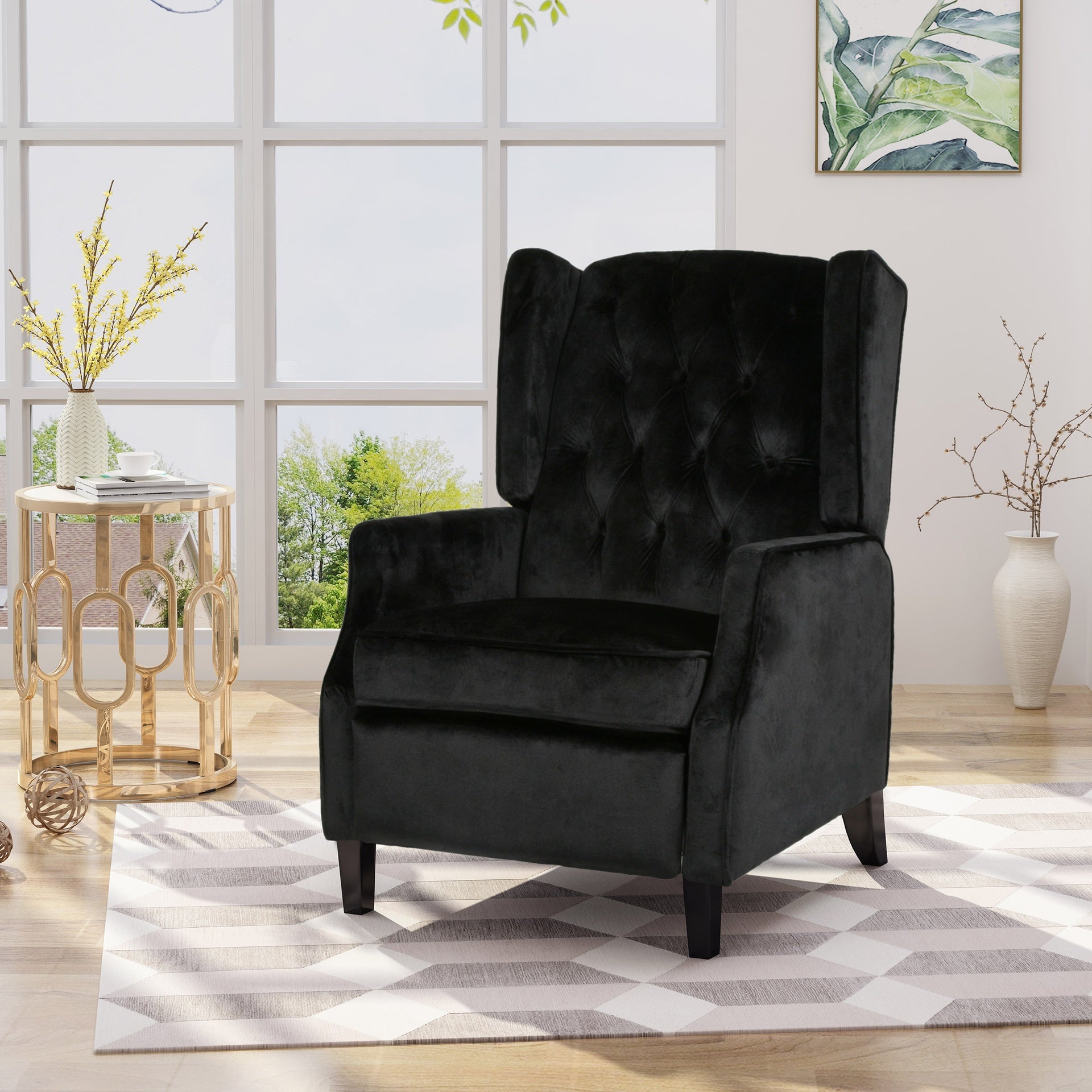 Pushback Recliner Chair, Fabric Armchair Push Back Recliner with Rivet Decoration, Mid Century Wingback Accent Chair for Living Room, Bedroom