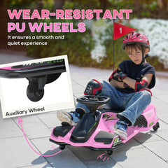 Aosom 12V Electric Go Kart, 5 MPH Drifting Car, Battery Powered Ride on Toy Outdoor with Slow Start, Music, Colorful Lights, for 8-12 Years Old, Pink