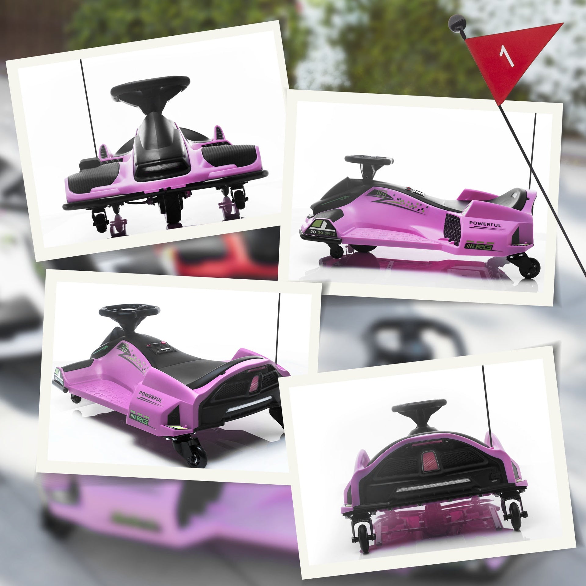 Aosom 12V Electric Go Kart, 5 MPH Drifting Car, Battery Powered Ride on Toy Outdoor with Slow Start, Music, Colorful Lights, for 8-12 Years Old, Pink