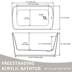 49'' Acrylic Freestanding Soaking Bathtub, Square-shape Japanese Soaking Hot Tub, Chrome Overflow and Quick Drain, Glossy White GF-26A01-49