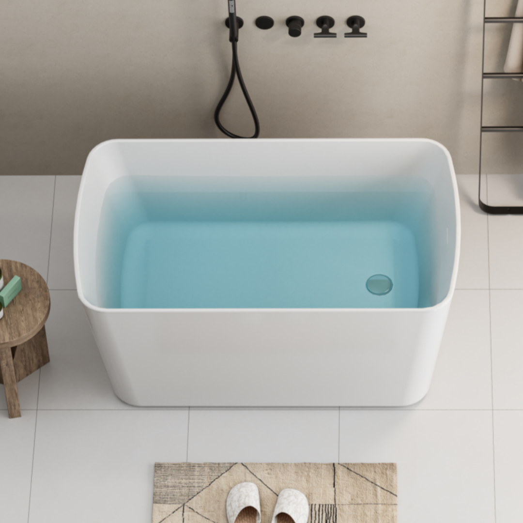 49'' Acrylic Freestanding Soaking Bathtub, Square-shape Japanese Soaking Hot Tub, Chrome Overflow and Quick Drain, Glossy White GF-26A01-49