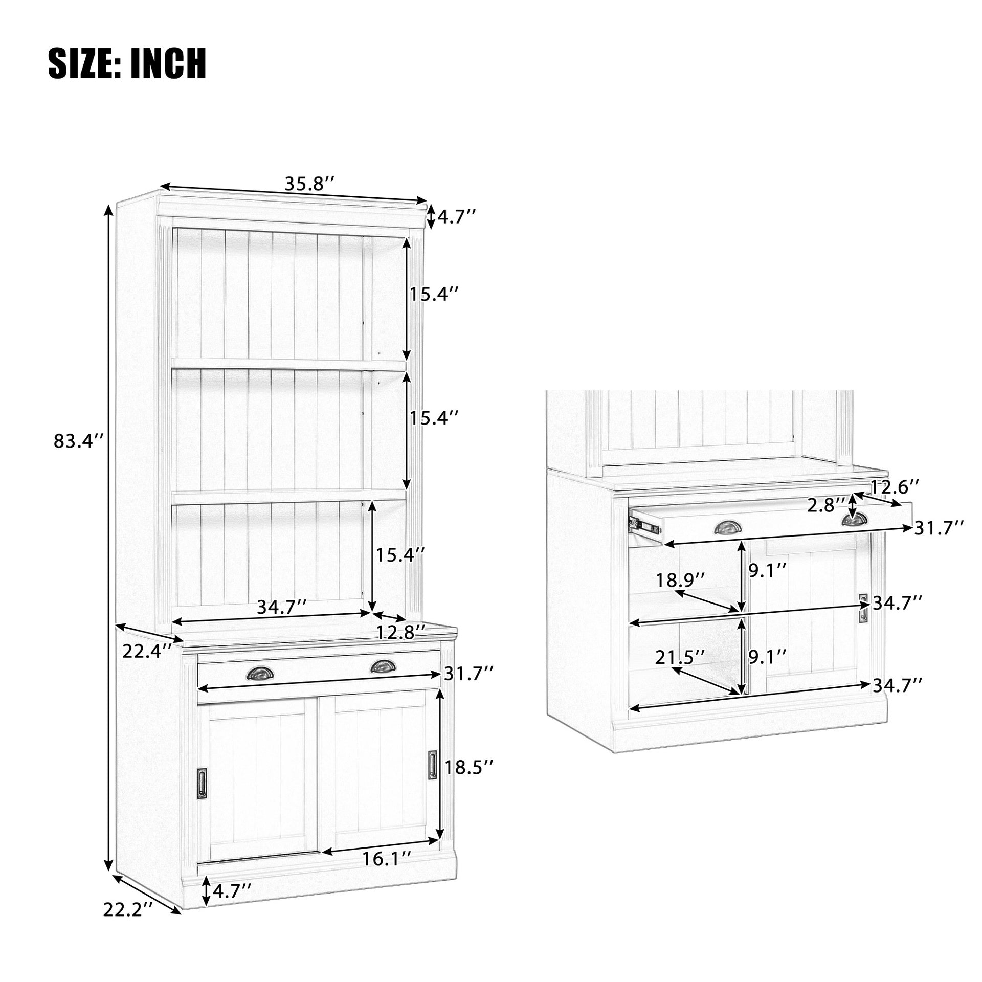 83.4"Tall Bookshelf Suite with LED Lighting, Modern Bookcase Suite with Sliding Doors,Drawers and Open Shelves,Storage Bookshelf for Living Room,Home Office,Black