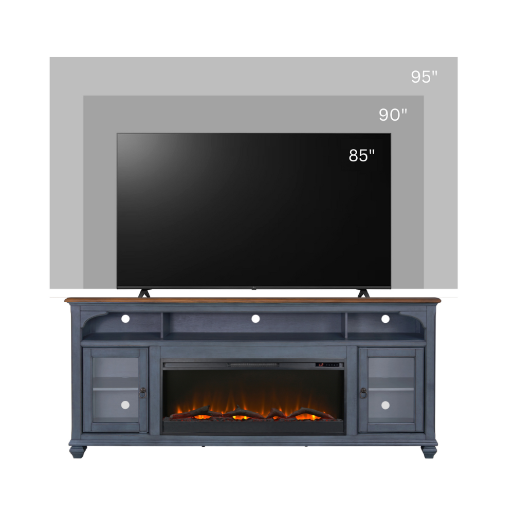 Americana 86 in Fireplace TV Stand for TVs up to 95 inches, Corduroy Blue Finish