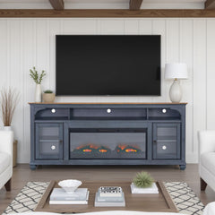 Americana 86 in Fireplace TV Stand for TVs up to 95 inches, Corduroy Blue Finish