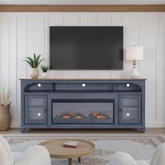 Americana 86 in Fireplace TV Stand for TVs up to 95 inches, Corduroy Blue Finish
