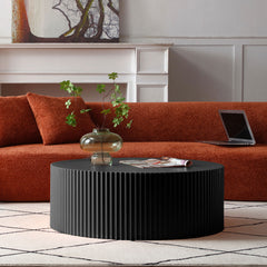 Sleek and Modern Round Coffee Table with Eye-Catching Relief Design, Black(Same Sku:W876P252219)