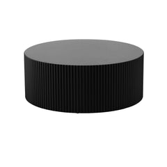 Sleek and Modern Round Coffee Table with Eye-Catching Relief Design, Black(Same Sku:W876P252219)