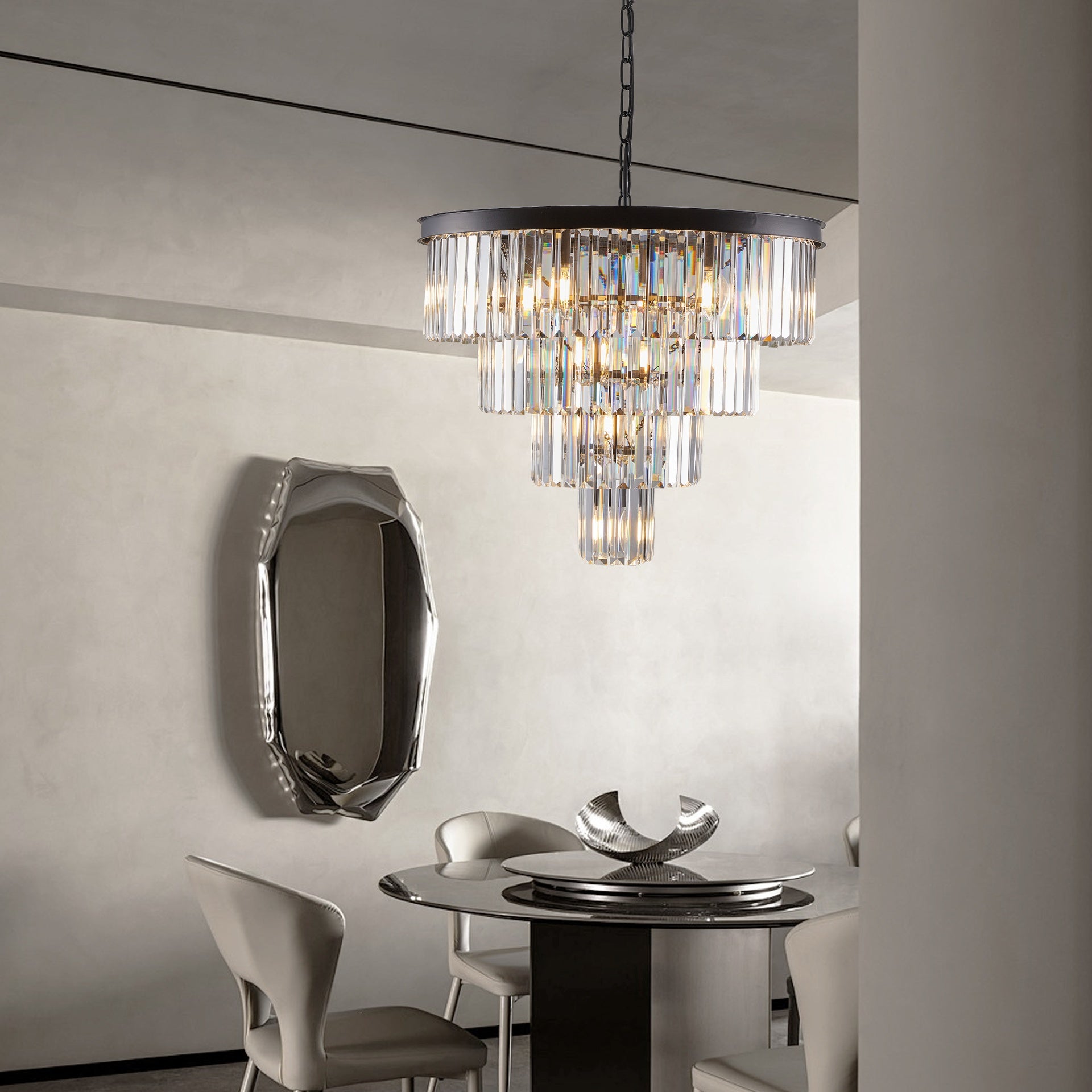 24" Contemporary Crystal Modern Chandeliers Crystal Ceiling Chandelier 4 Tier Black Chandelier Lighting for Dining Room Living Room Bedroom (Bulbs Not included)