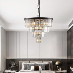 24" Contemporary Crystal Modern Chandeliers Crystal Ceiling Chandelier 4 Tier Black Chandelier Lighting for Dining Room Living Room Bedroom (Bulbs Not included)