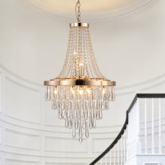 20" Modern Crystal Pendant Chandelier with Golden Finish – Elegant 11-Light Hanging Light Fixture Tiered Design for Dining Room, Living Room, or Entryway (No Bulbs)