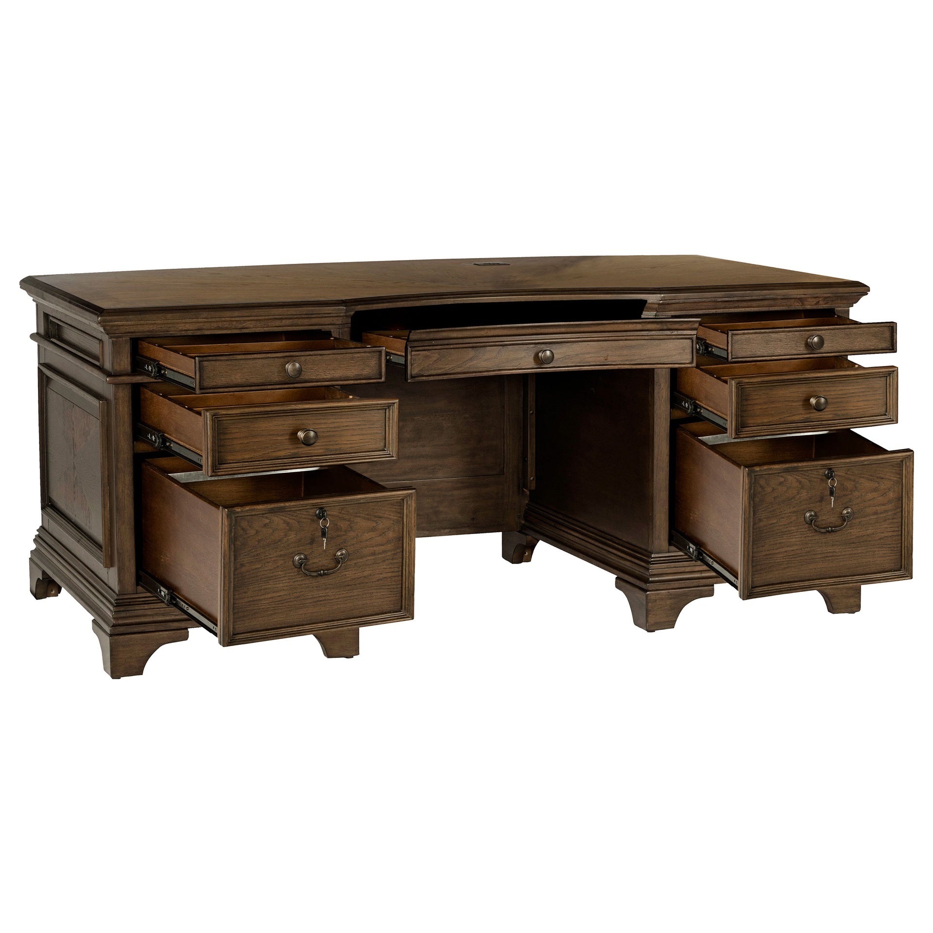 Stigham Burnished Oak 7-drawer Executive Desk