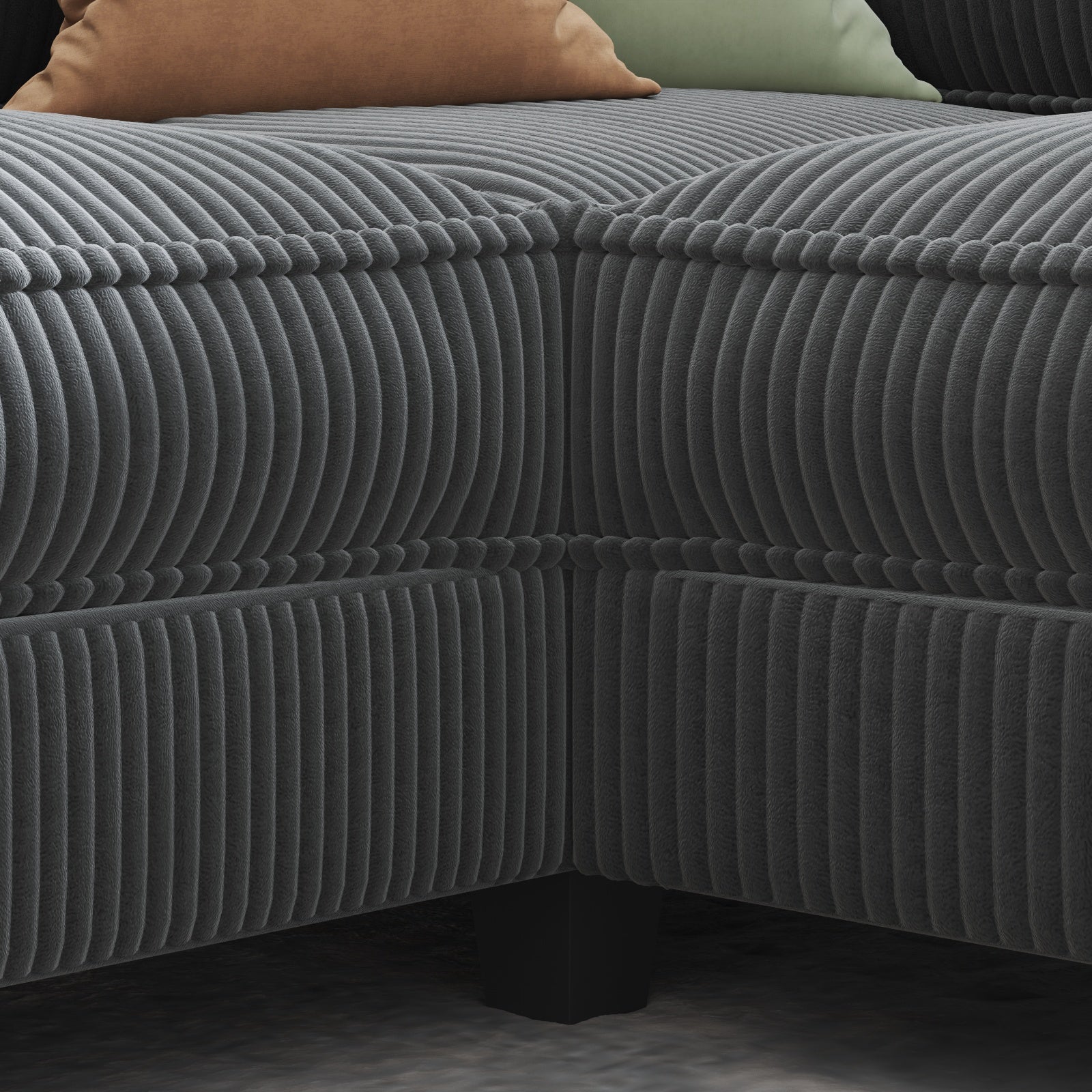 L-shaped 6-seater 133.4''*94.4'' corduroy sofa, large storage armrests with center console, USB charging, left and right seats can be switched, 3 packages of 130