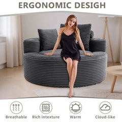 Round Sofa Bed with Memory Foam Sectional Couches for Living Room, Cloud Couch with three pillows, Dark Grey