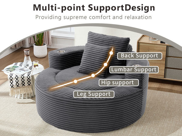 Round Sofa Bed with Memory Foam Sectional Couches for Living Room, Cloud Couch with three pillows, Dark Grey