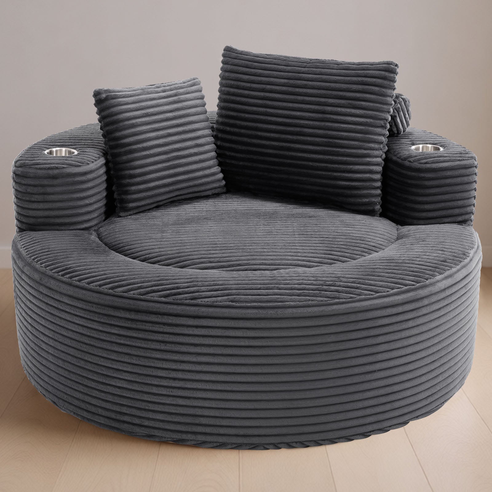 Round Sofa Bed with Memory Foam Sectional Couches for Living Room, Cloud Couch with three pillows, Dark Grey